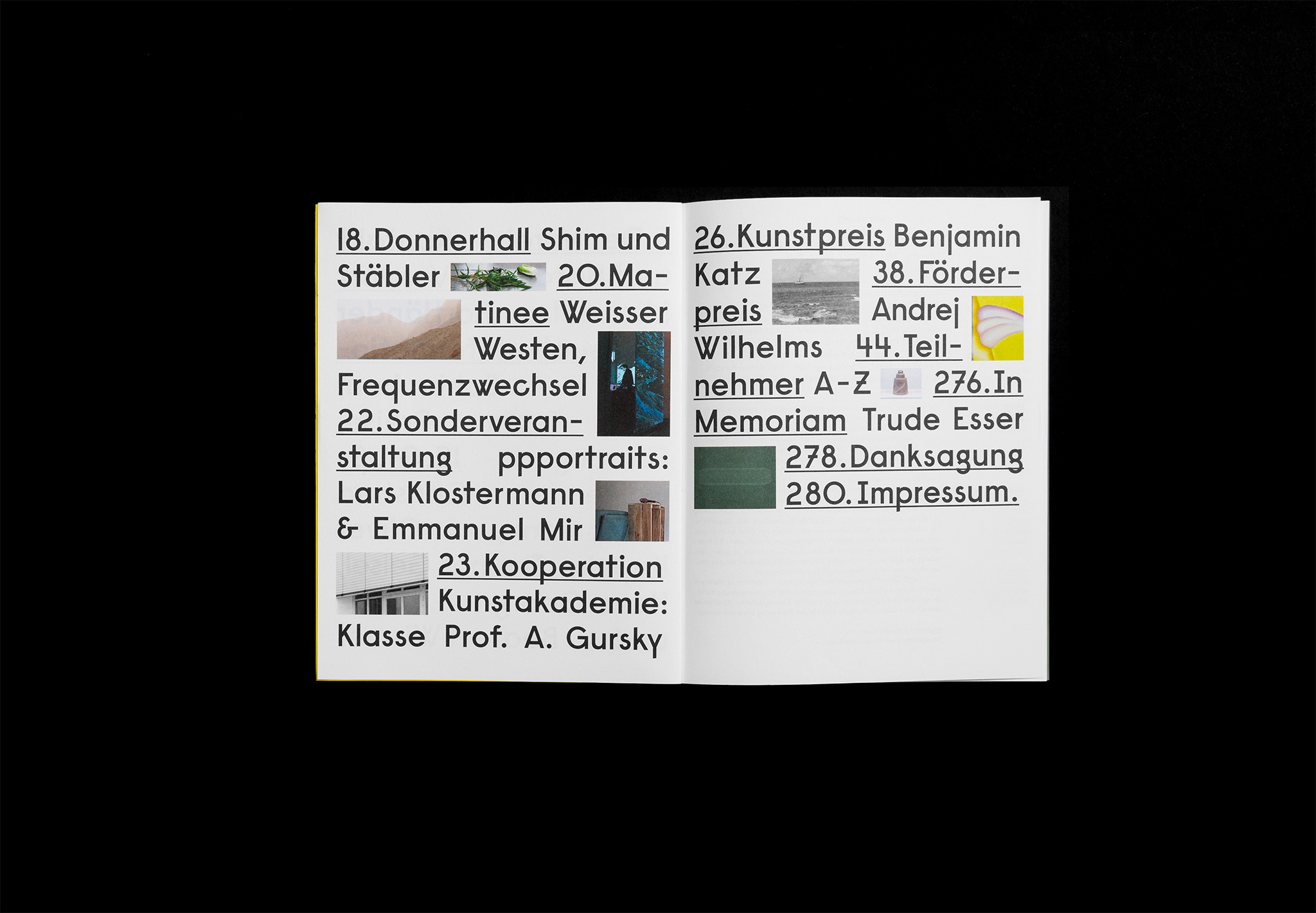 Detailaufnahme Kunstkatalog Typografie in Kombination mit Bild / Detail art catalog typography combined with image