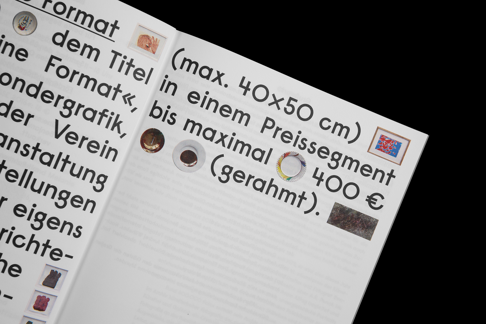 Detailaufnahme Kunstkatalog Typografie in Kombination mit Bild / Detail art catalog typography combined with image