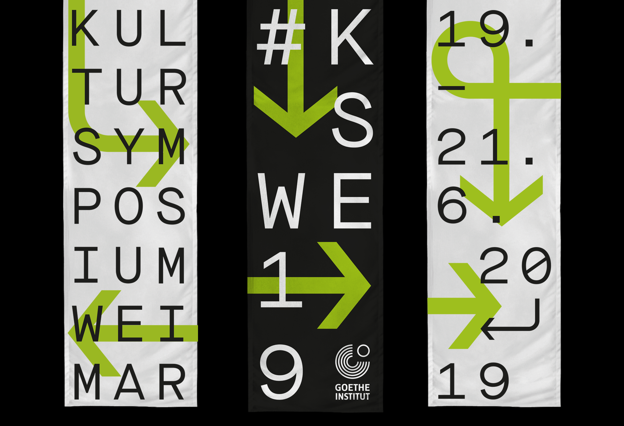 schwarz wei&szlig;e Fahnen mit Pfeil Key Visual / black white flags with arrow key visual