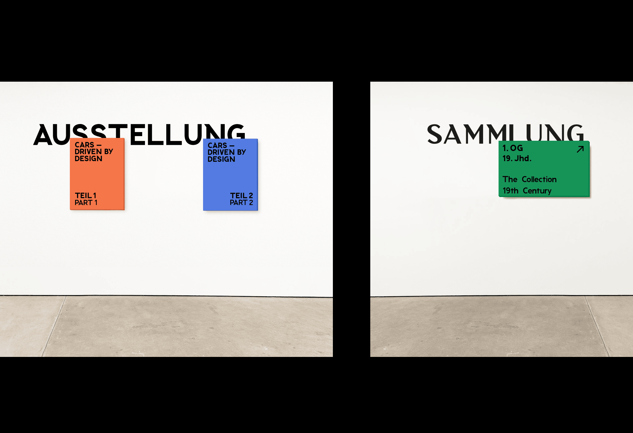 Orientierungssystem mit bunten Schildern / Orientation system with colorful signs