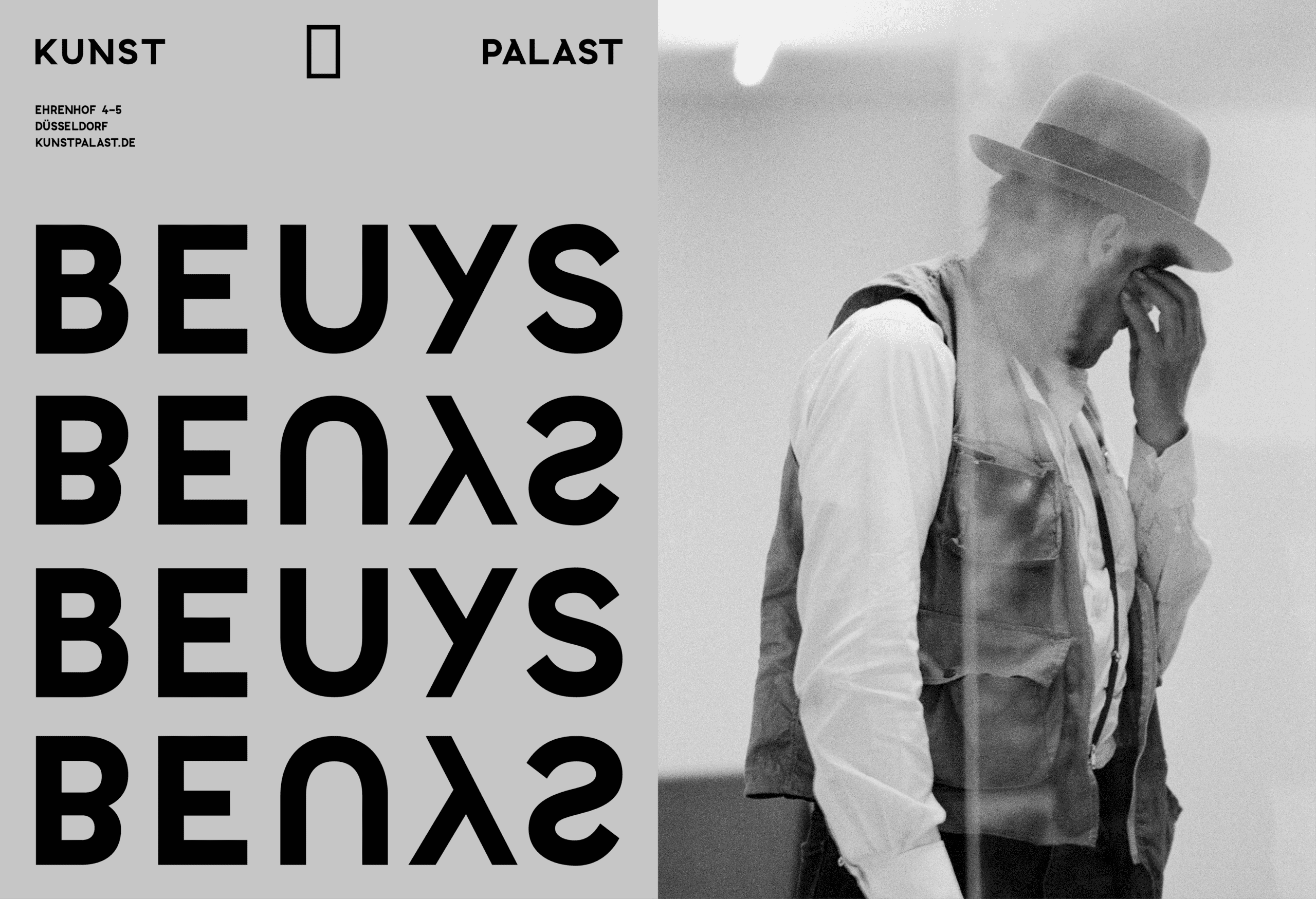 Beuys mit Hut und Schriftmuster auf Grau / Beuys with hat and writing pattern on gray