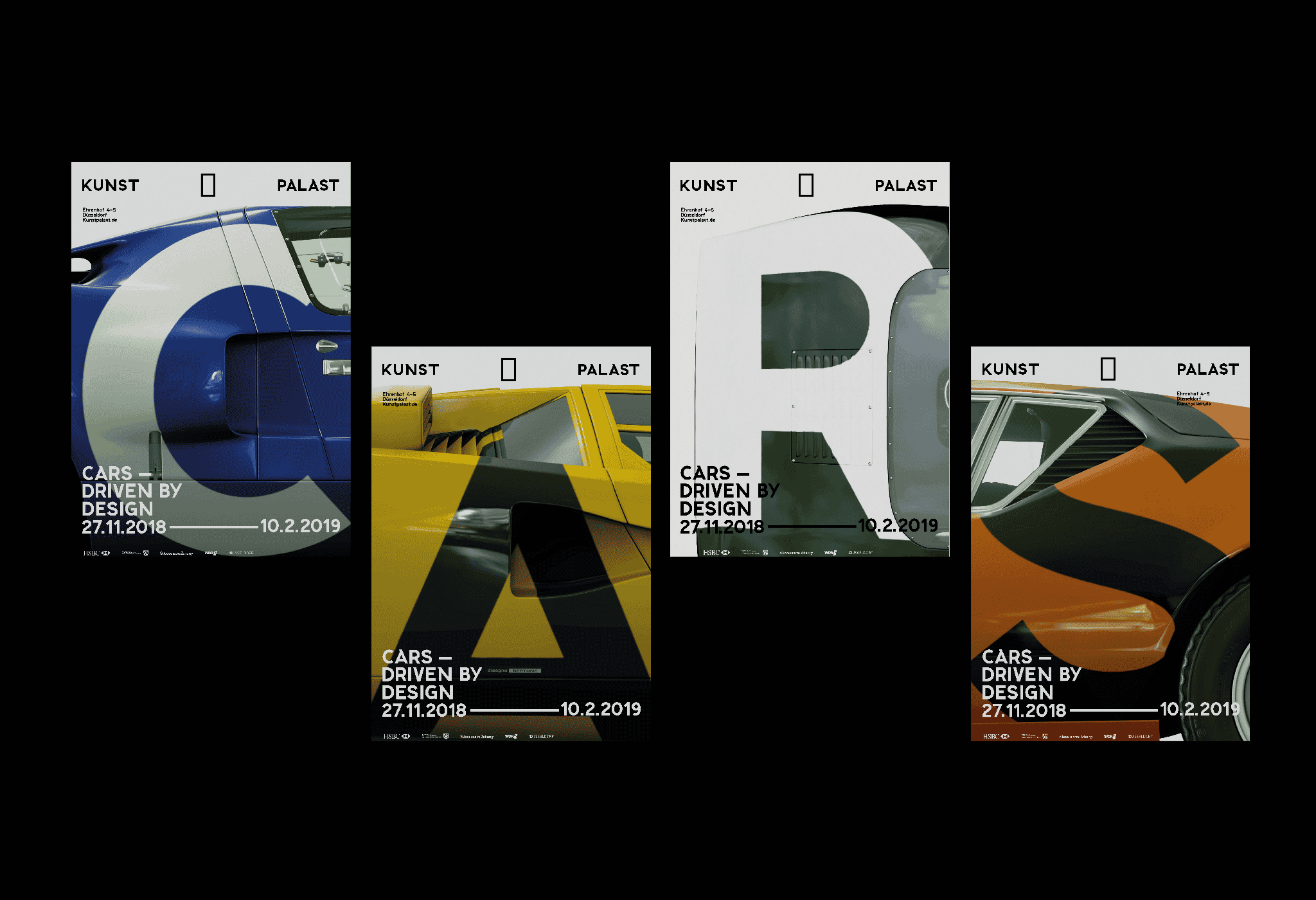 4 Ausstellungsplakate mit Details von Autos / 4 exhibition posters with details of cars