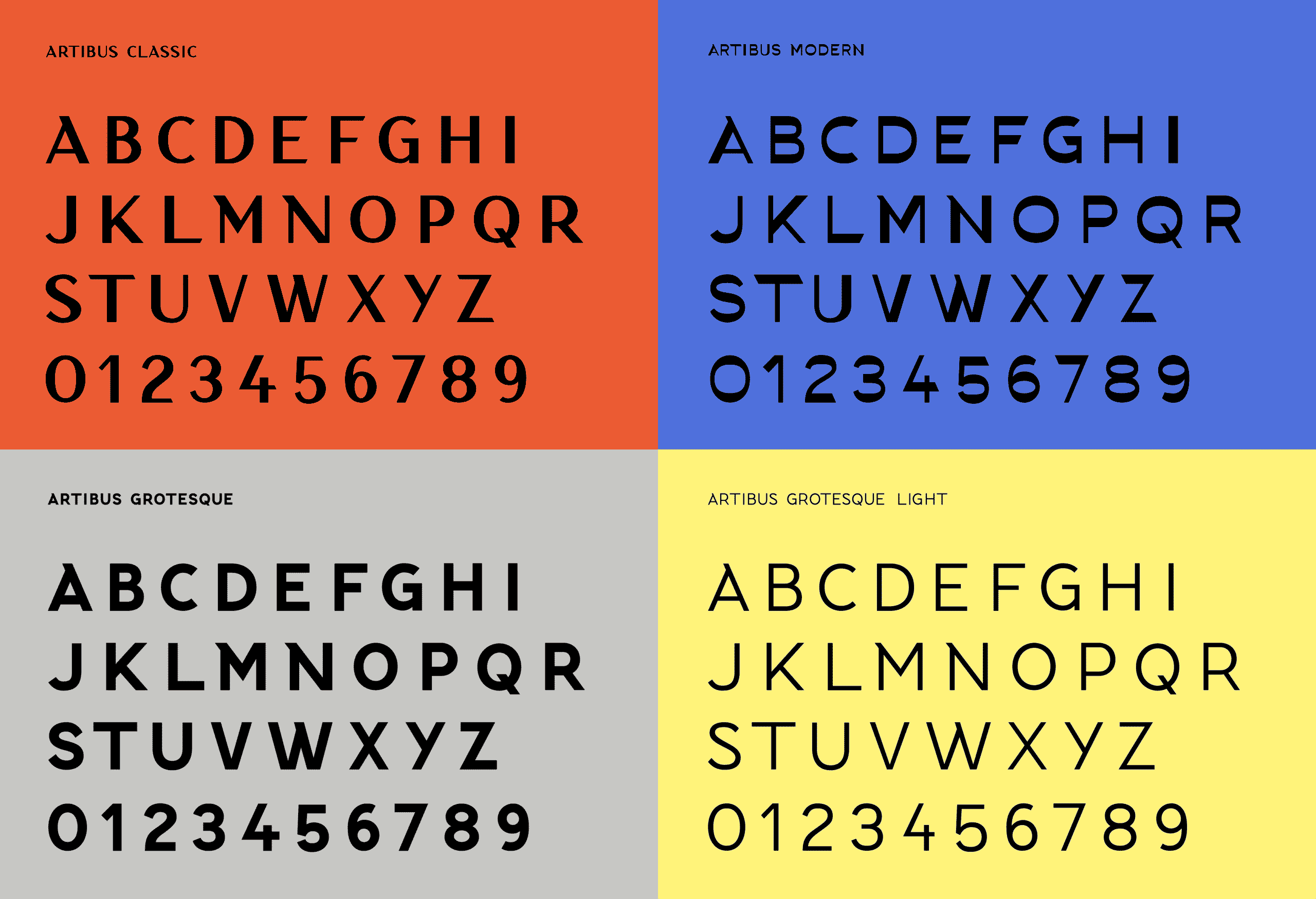 Verschiedene Schriftschnitte auf bunten Hintergr&uuml;nden / Different font styles on colorful backgrounds