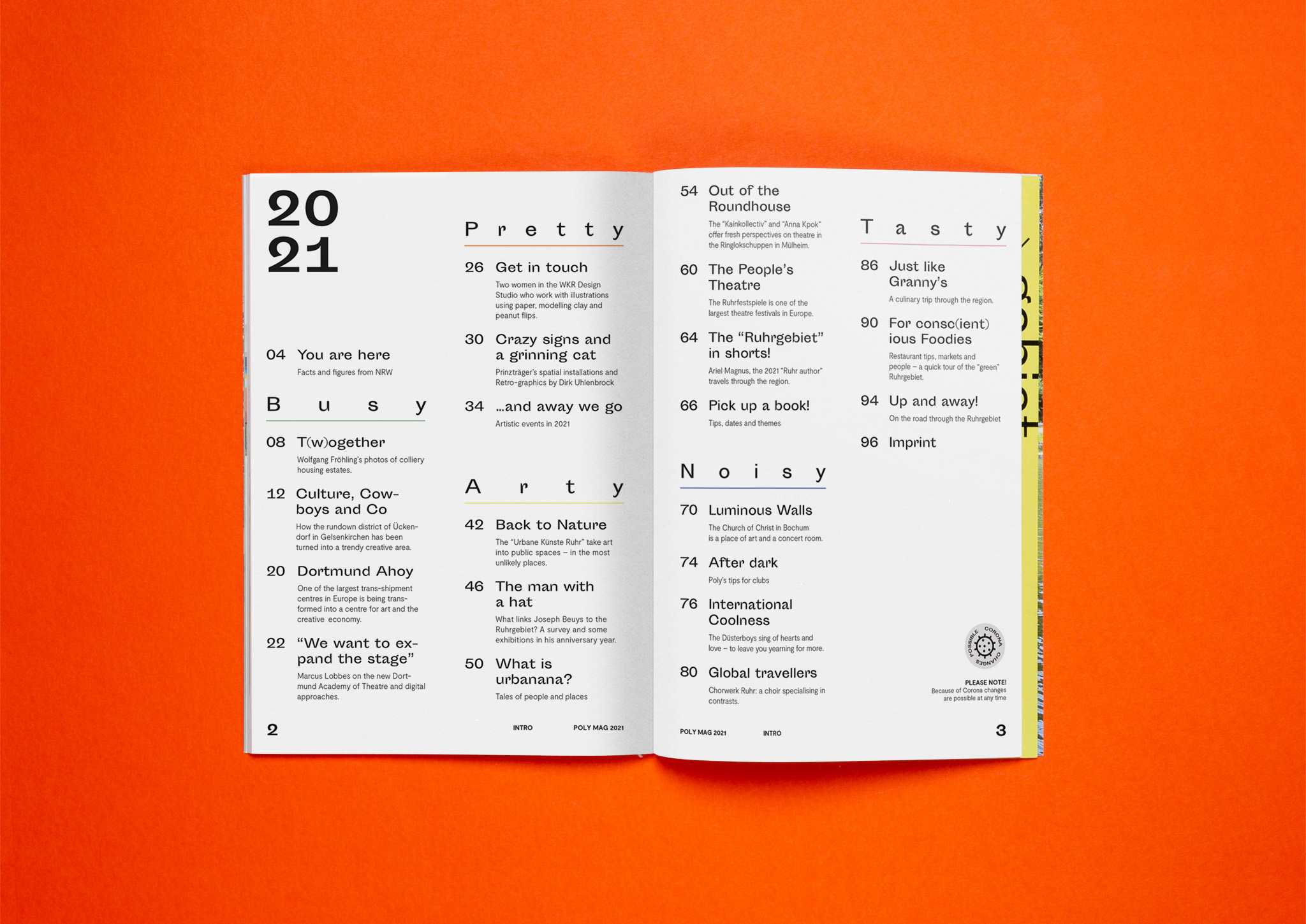 Layout des Inhaltsverzeichnis auf Doppelseite / Layout of the table of contents on double page