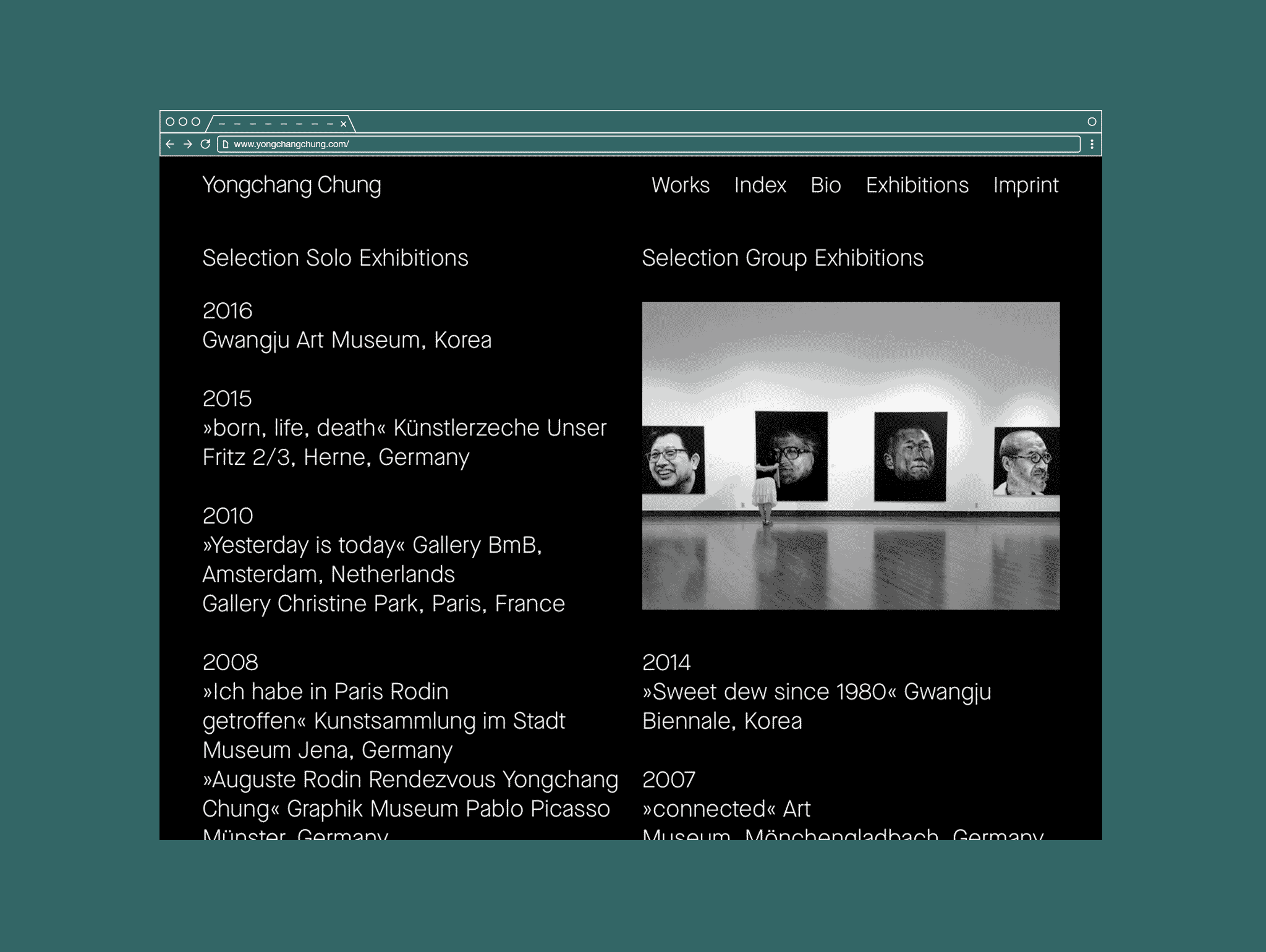 Grafisches Browserfenster mit Ausstellungen / Graphic browser with exhibitions