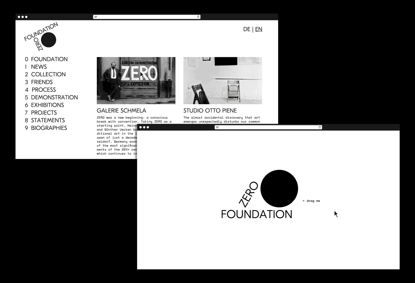 2 Website-Ansichten abgebildet im schematischem Browser / 2 website screens shown in schematic browser