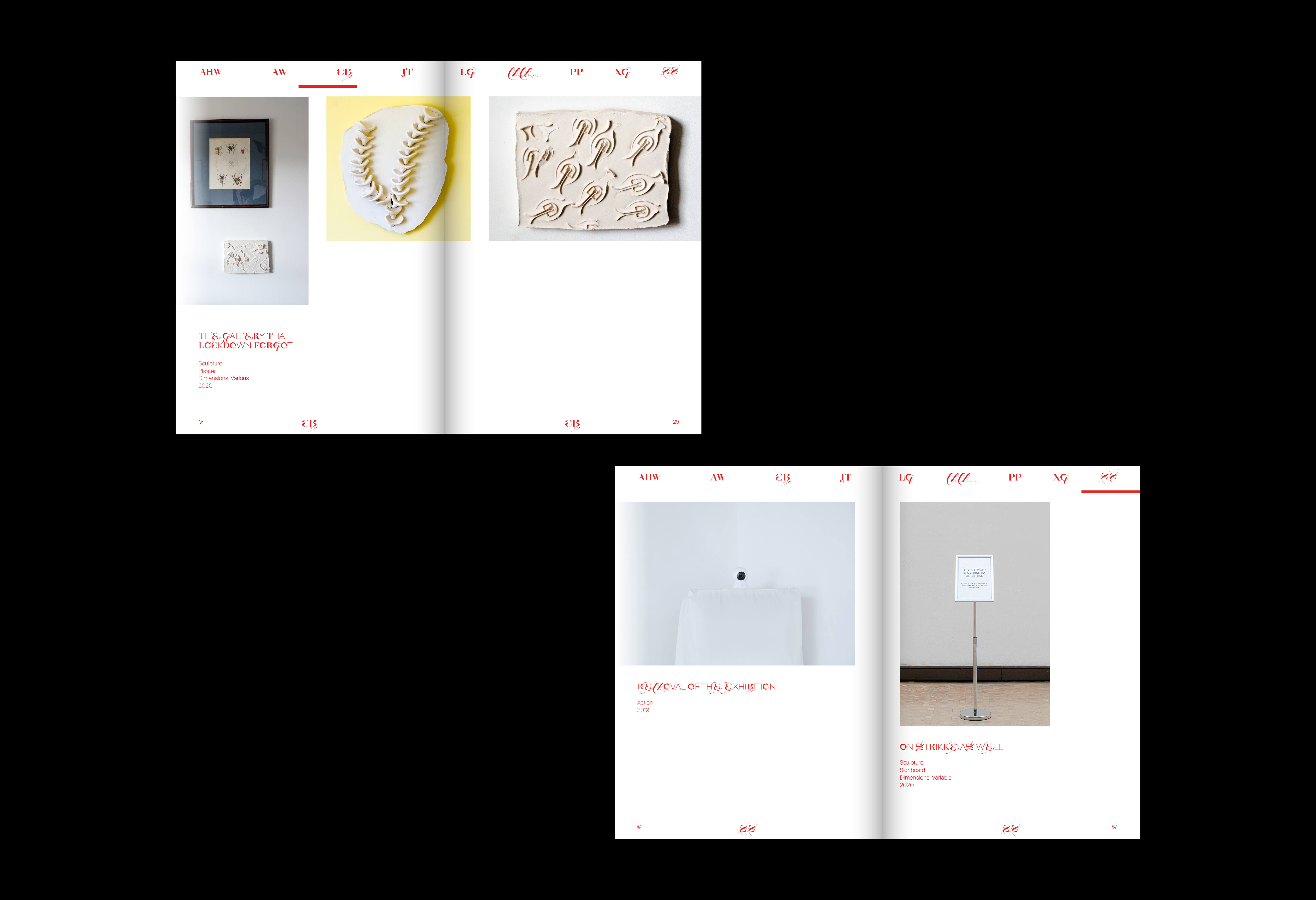 2 Doppelseite K&uuml;nster*innen Seite mit zwei Fotografien und Werktitel / 2 Double page artist page with two photographs and work title