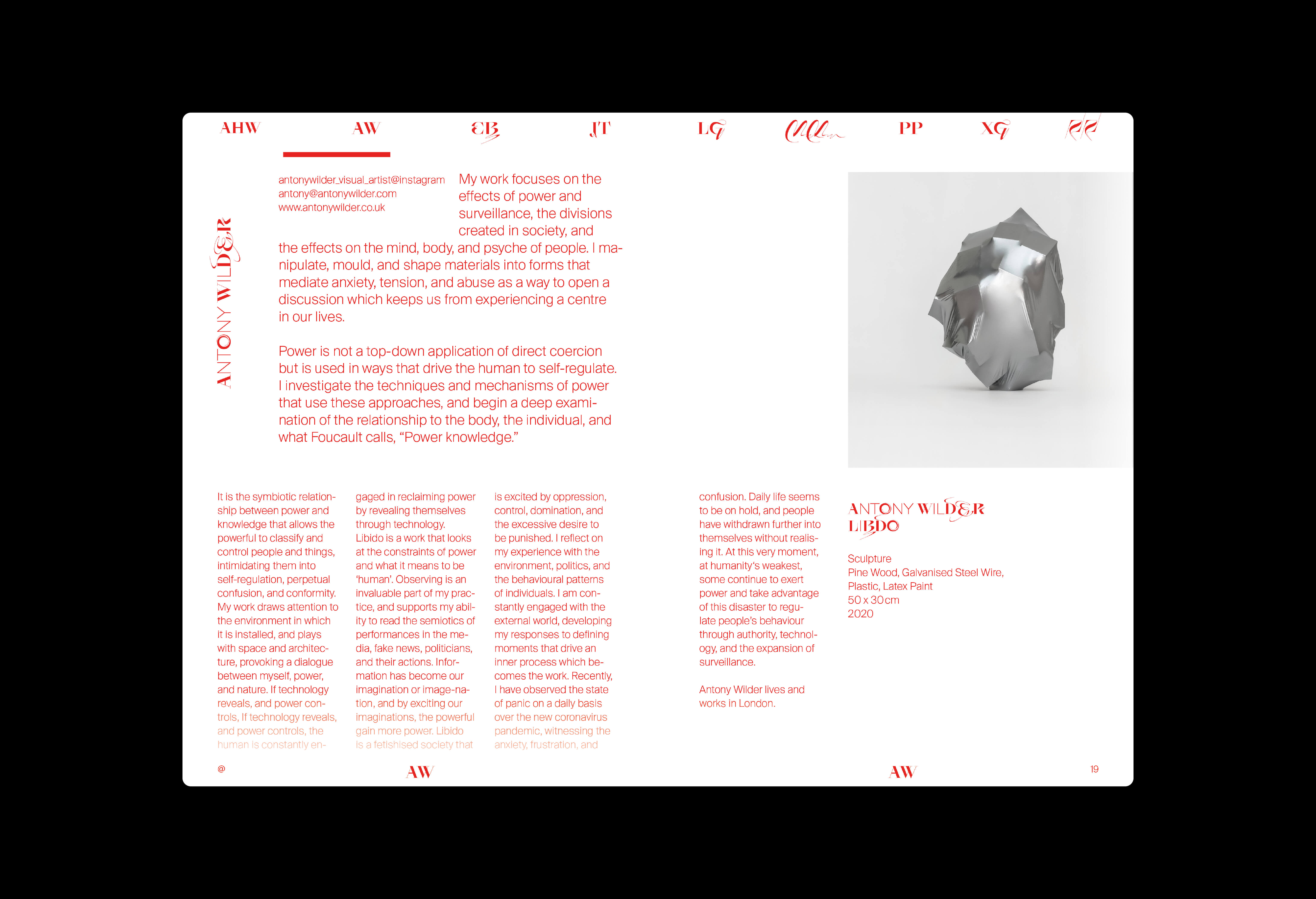 Doppelseite K&uuml;nster*innen Seite mit Text und Fotografie / Double page artist page with text and photography