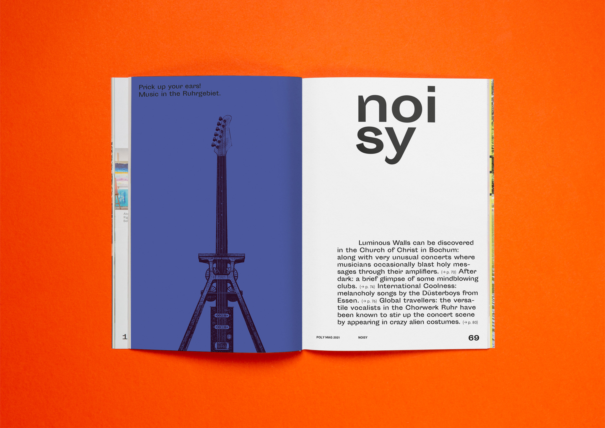 Kapitelaufmacher Musik mit illsutration einer Zeche mit Gitarrenhals / Chapter opener music with illsutration of a colliery with guitar neck